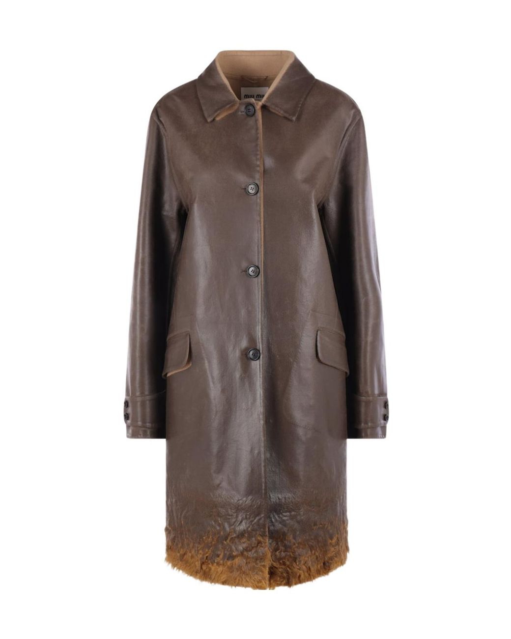 Miu Miu Brown Single-Breasted Double Wool And Shearling Coat