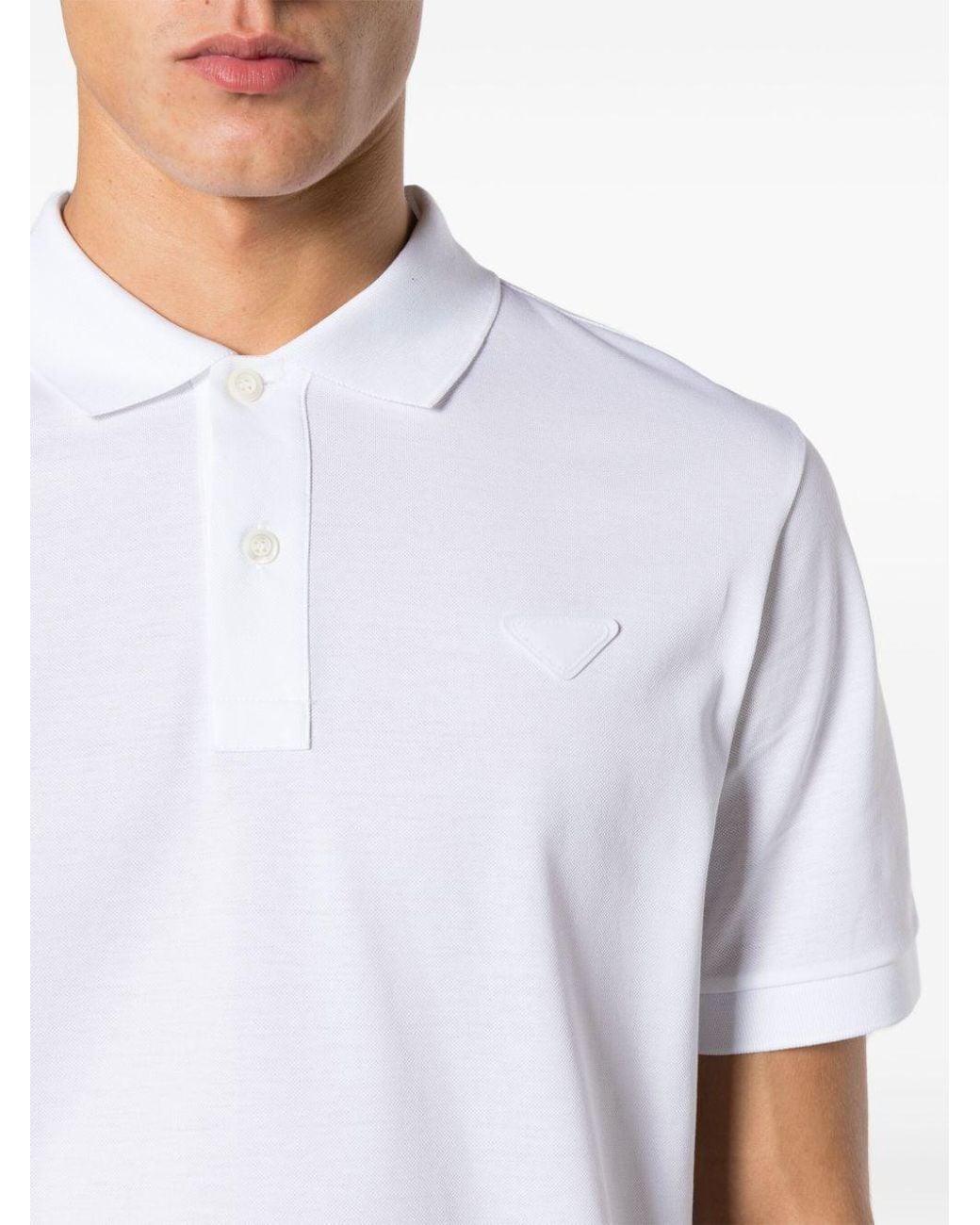 Prada White Short-Sleeved Buttoned Polo Shirt for men