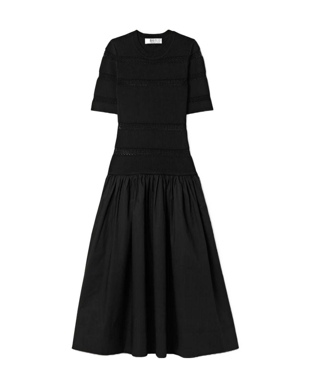 Sea Black Spliced Knit Extra-Long Dress