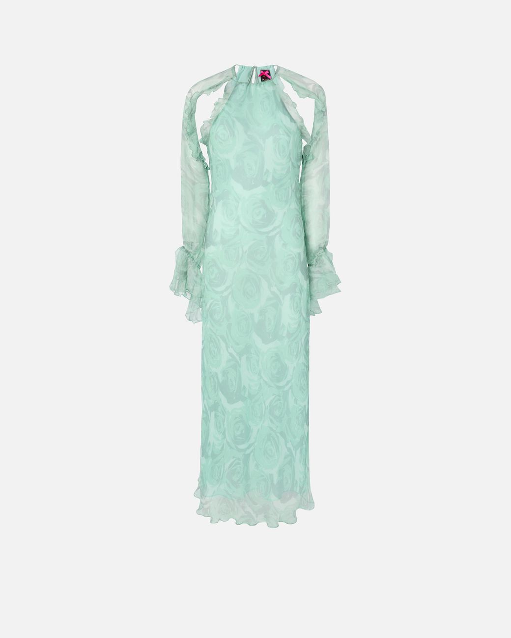 Pinko Green Rose Print Open Shoulders Midi Dress