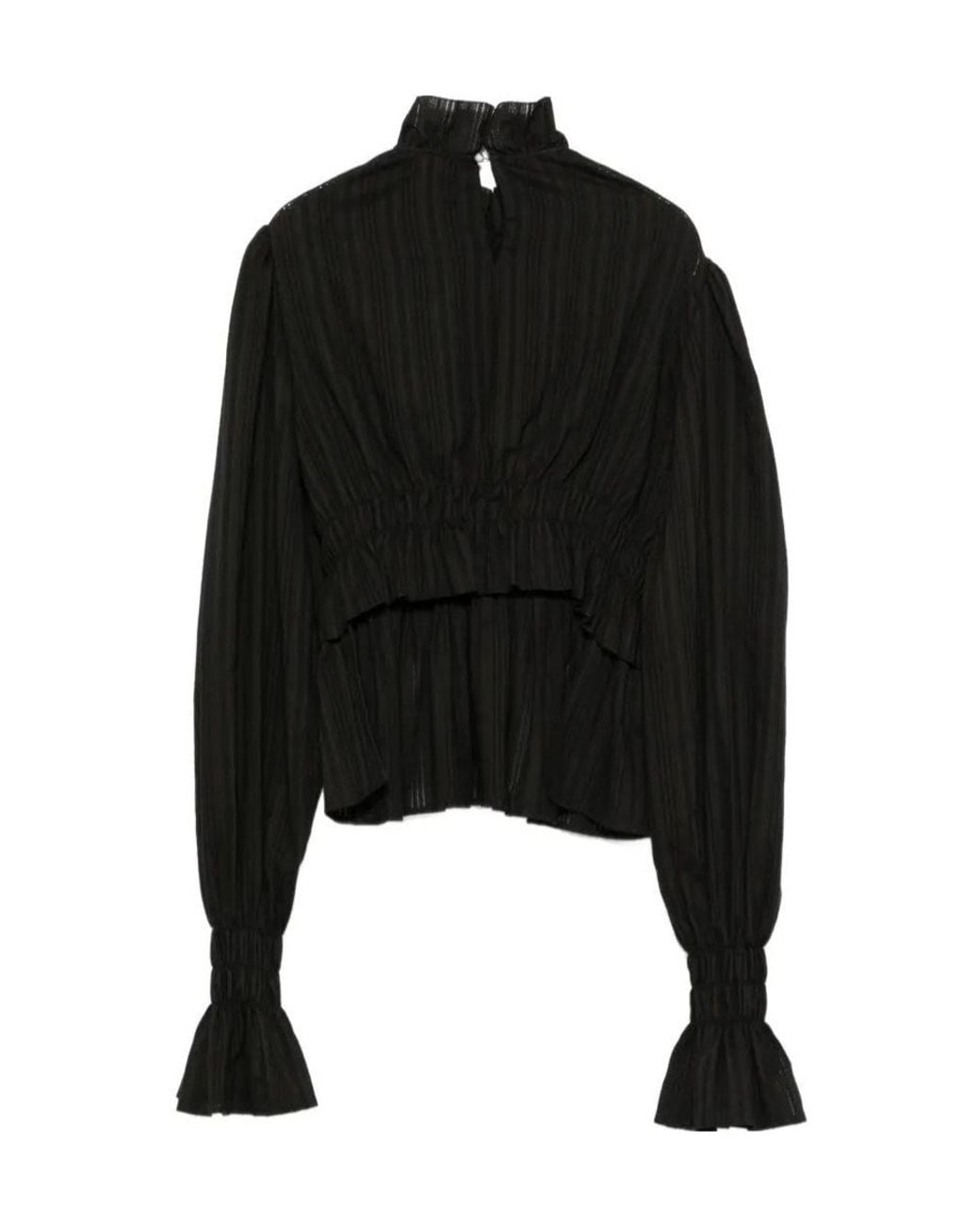Ann Demeulemeester Black Smocked Ruffled Blouse
