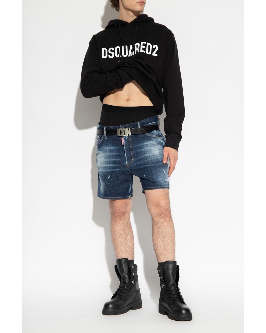 DSquared² Black Logo Printed Drawstring Hoodie for men