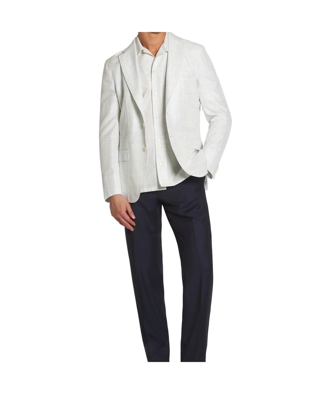 Brioni White And Sky Checked Silk Seersucker Soffio Blazer for men