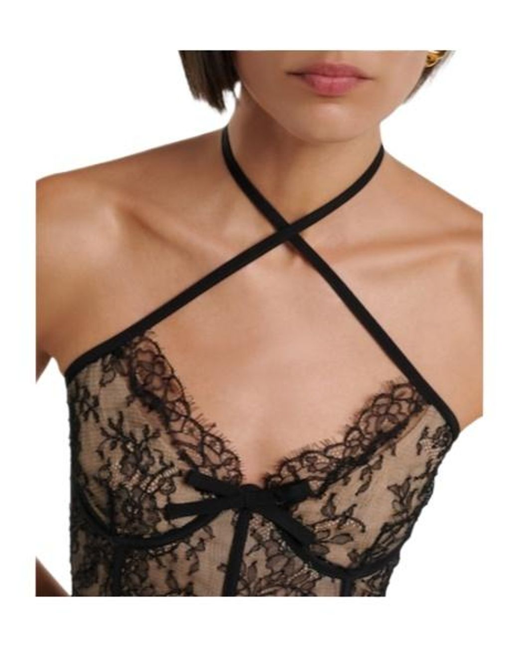 Alessandra Rich Natural Exquisite Lace Slip Dress