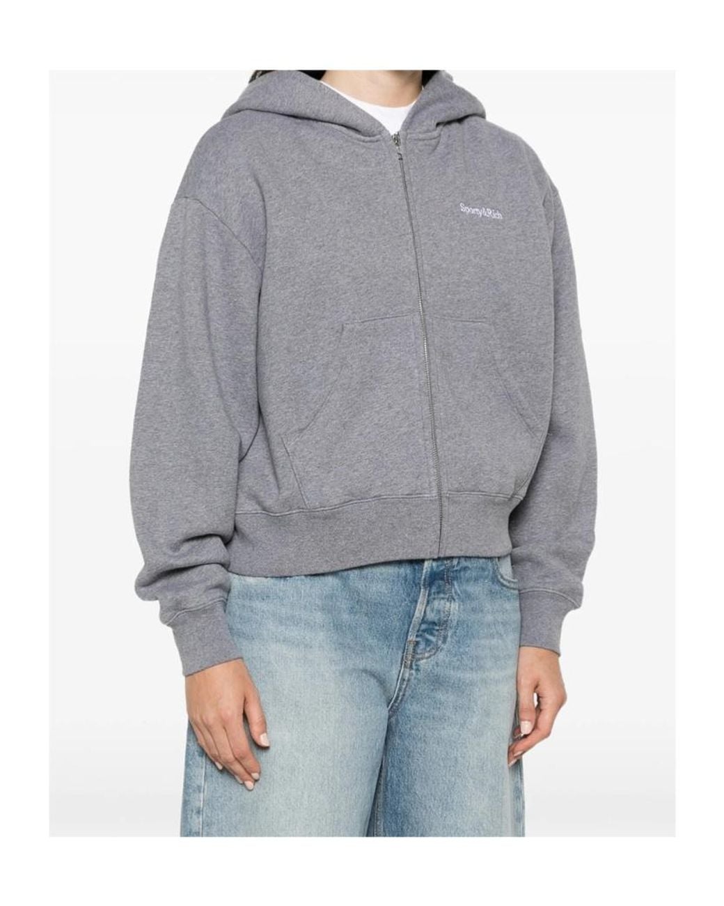 Sporty & Rich Gray Long-Sleeved Zip-Up Sweatshirt