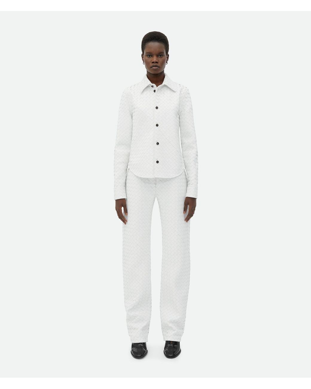 Bottega Veneta White Intreciato Patterned Casual Pants