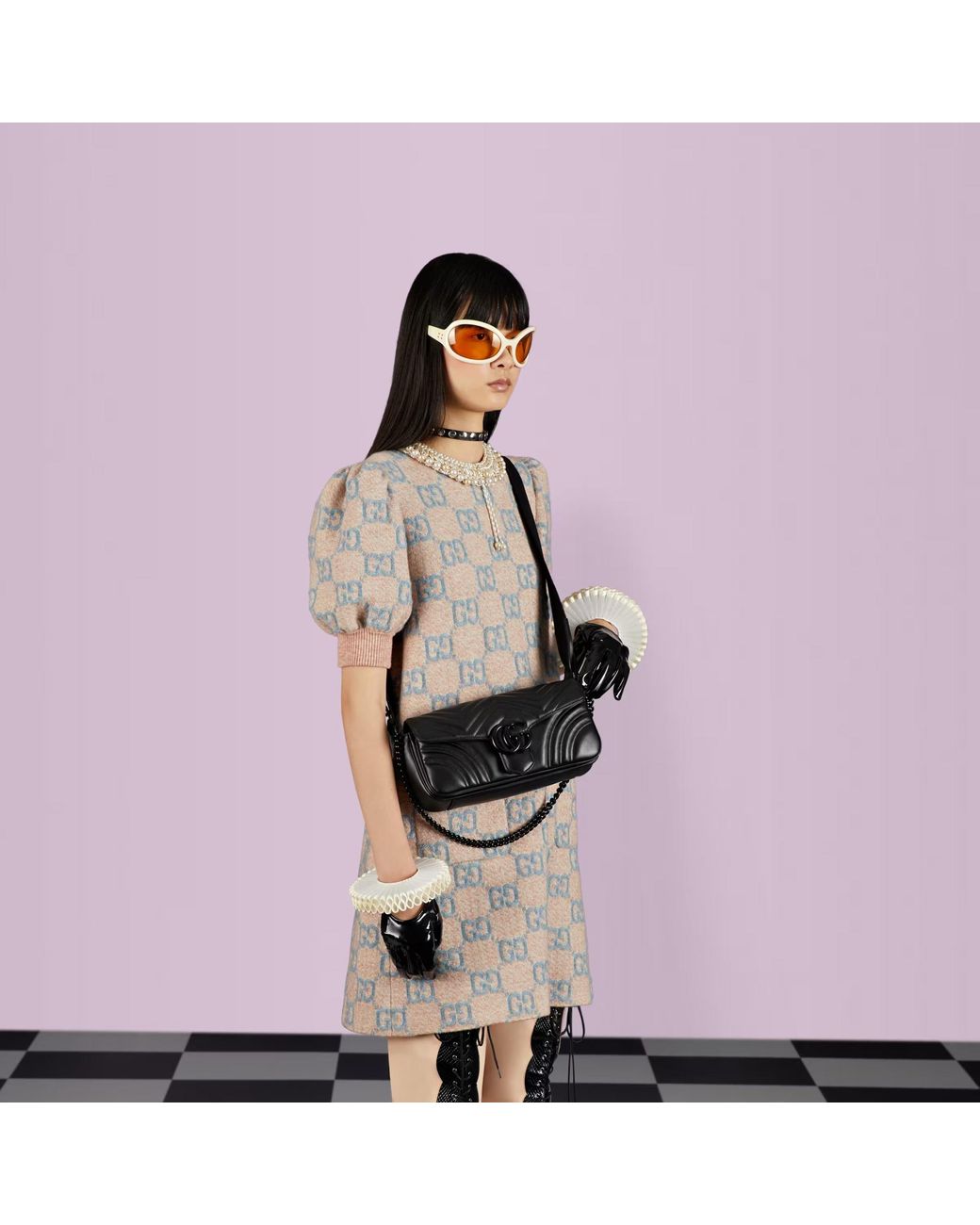 Gucci Black Gg Marmont Chain Linked Shoulder Bag