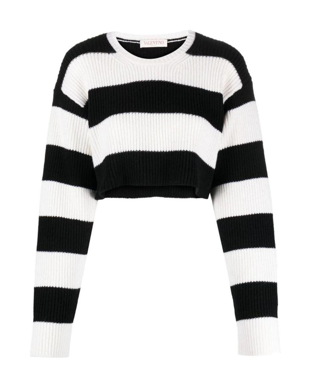 Valentino Black Striped Virgin Wool Cropped Jumper