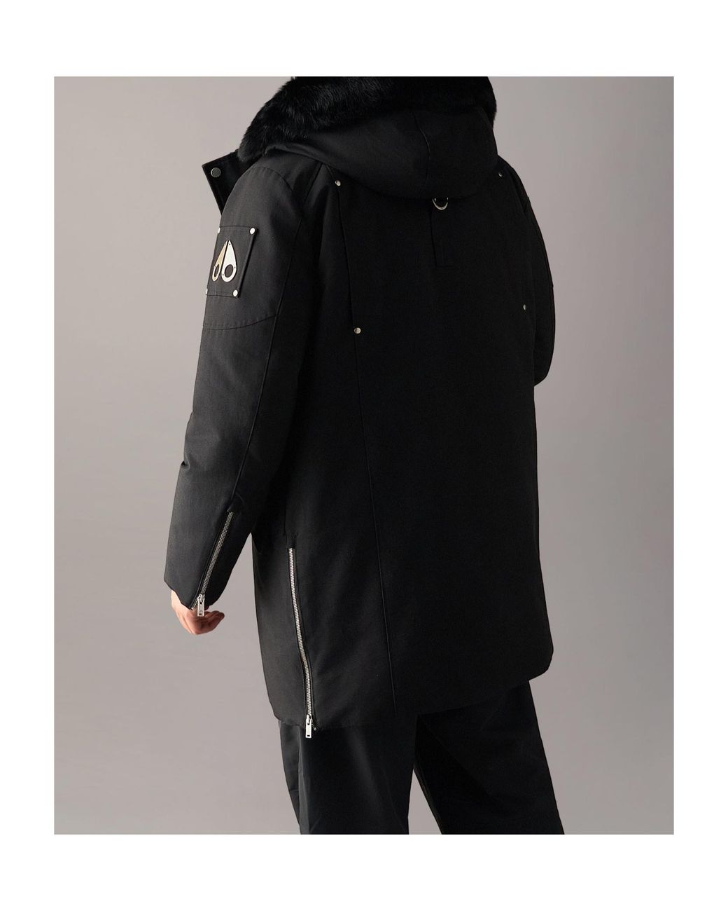 Moose Knuckles Black Stirling Hooded Parka Coat for men