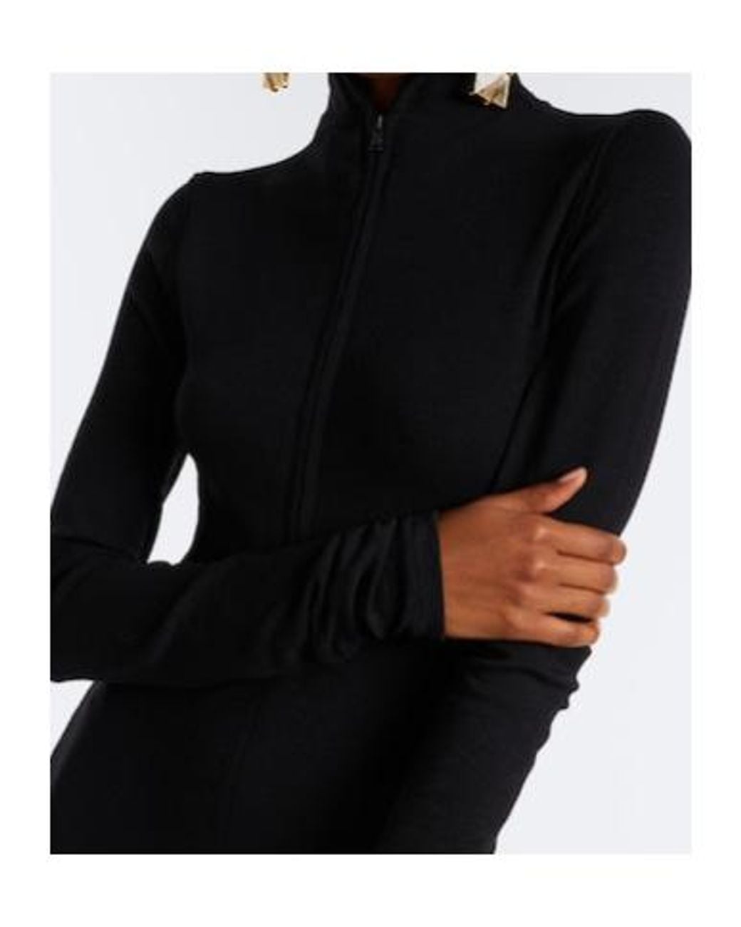 Mugler Black Turtleneck Wool-Blend Jersey Maxi Dress