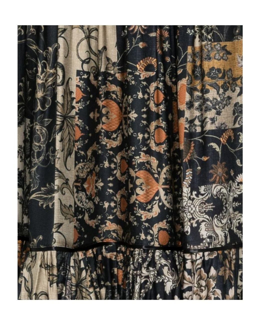 Liu Jo Multicolor Floral-Patchwork Tiered Midi Skirt