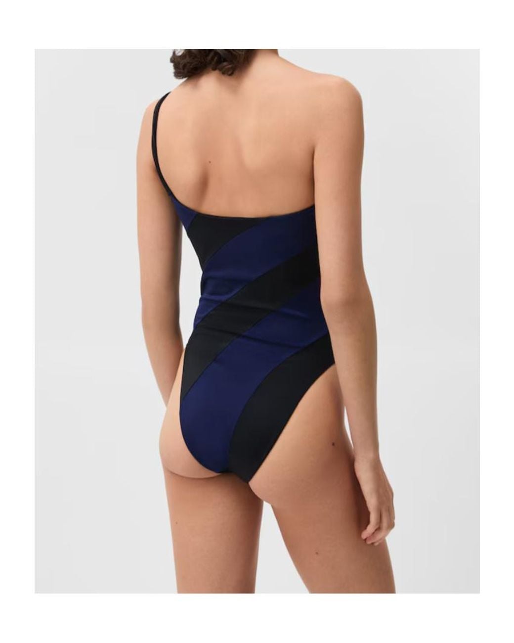 Versace Blue Asymmetric Striped Swimsuit