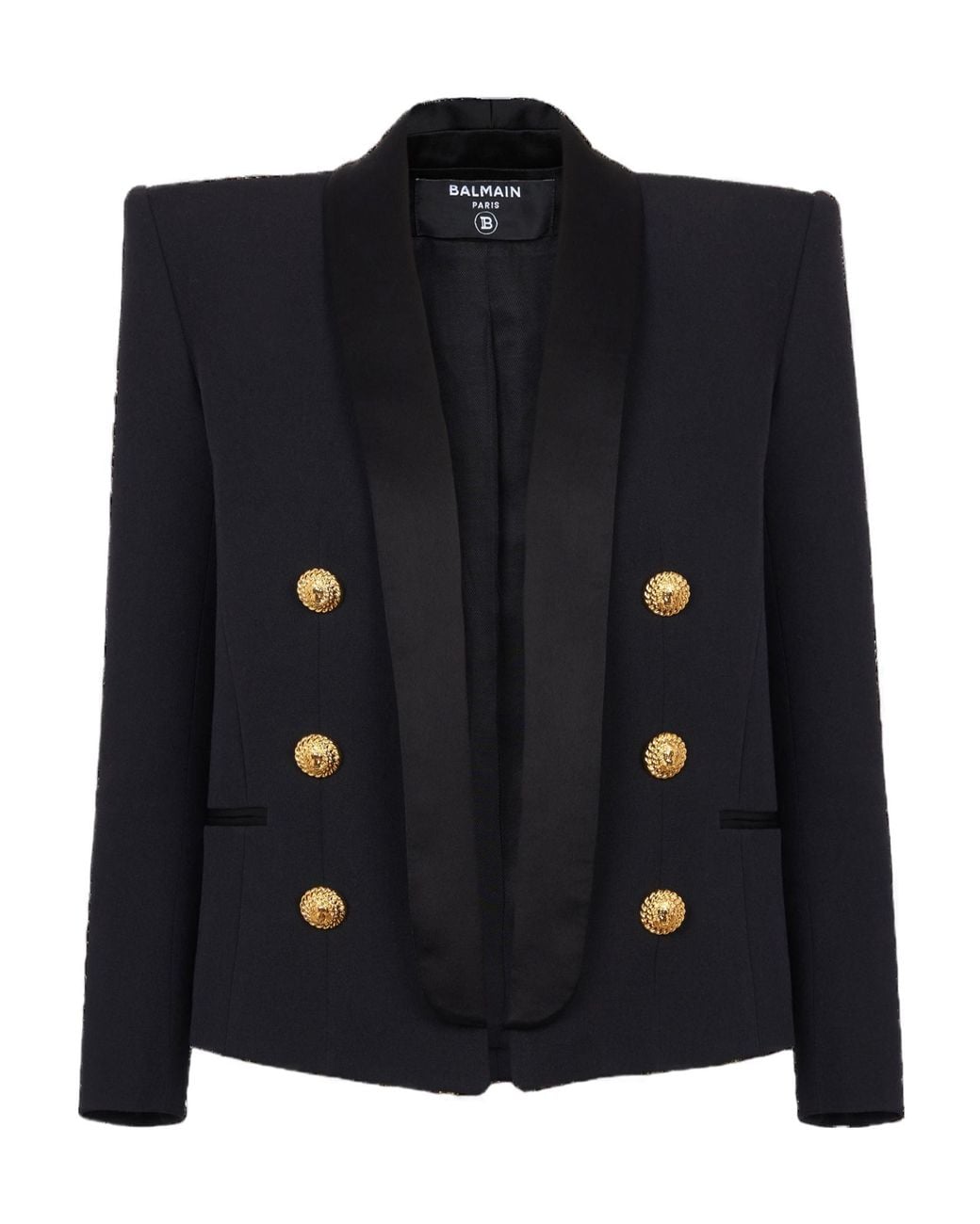 Balmain Black Wool Cropped Blazer