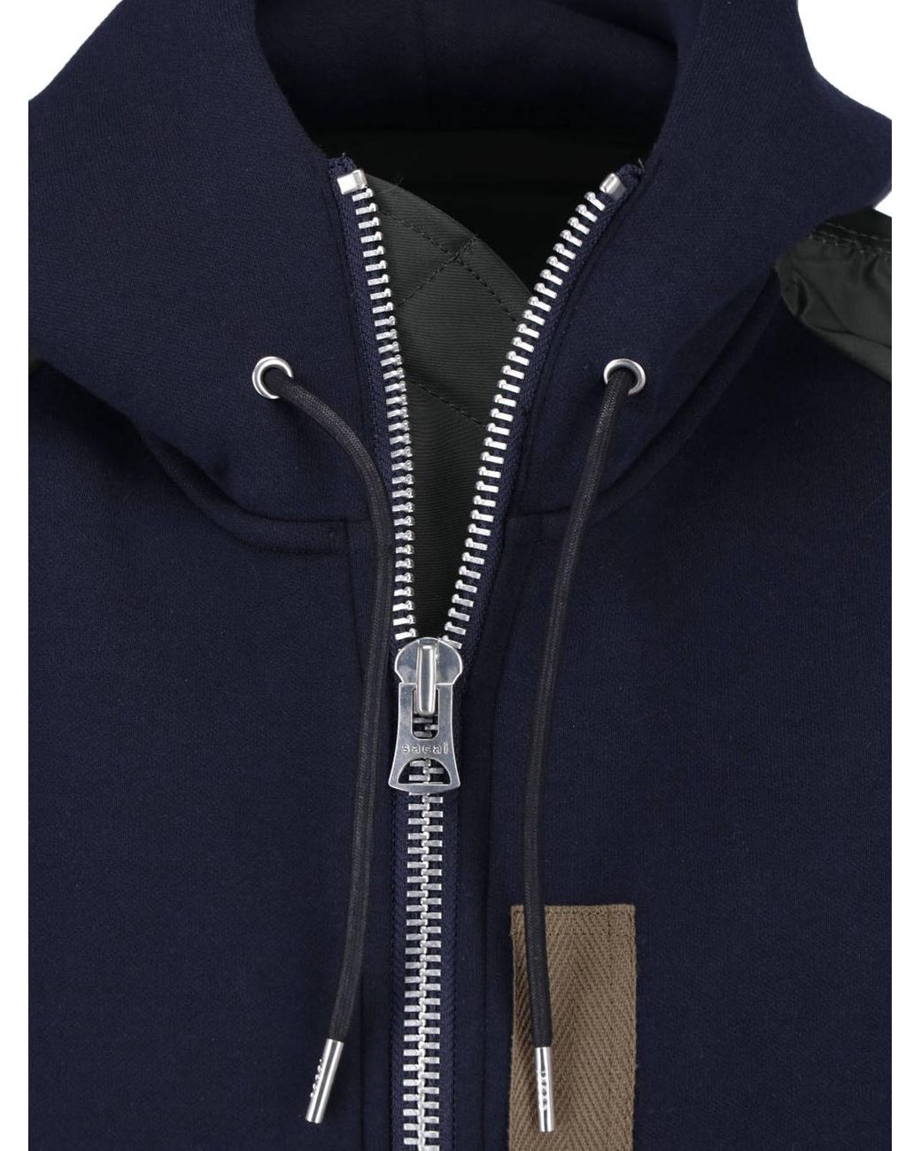 Sacai Blue Panelled Zip-Up Hoodie for men