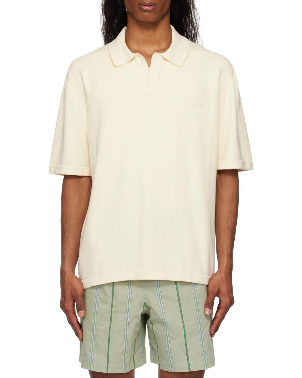 Maison Kitsuné White Maison Kitsuné Bold Fox Head Knit Polo Shirt for men
