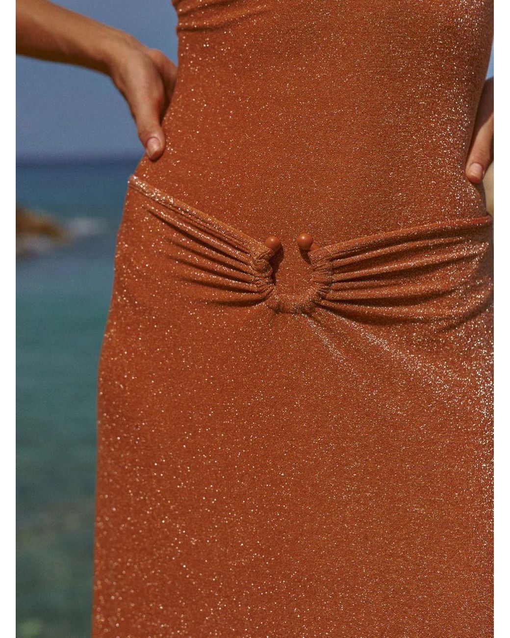 Johanna Ortiz Brown Rainstorm Lurex-Detail Midi Skirt