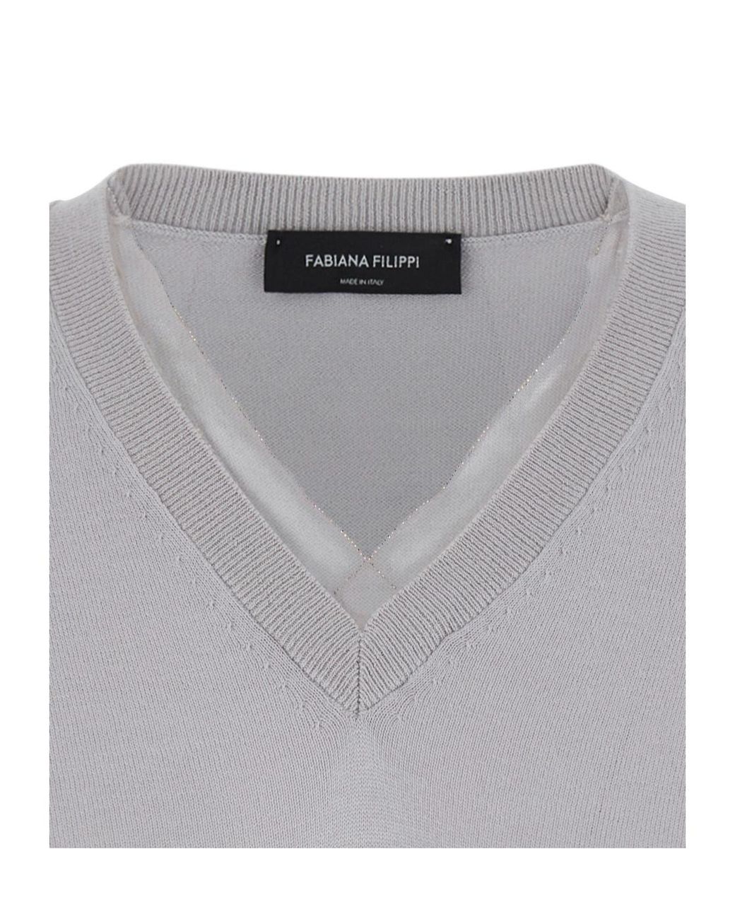 Fabiana Filippi Gray Trim V-Neck Jumper