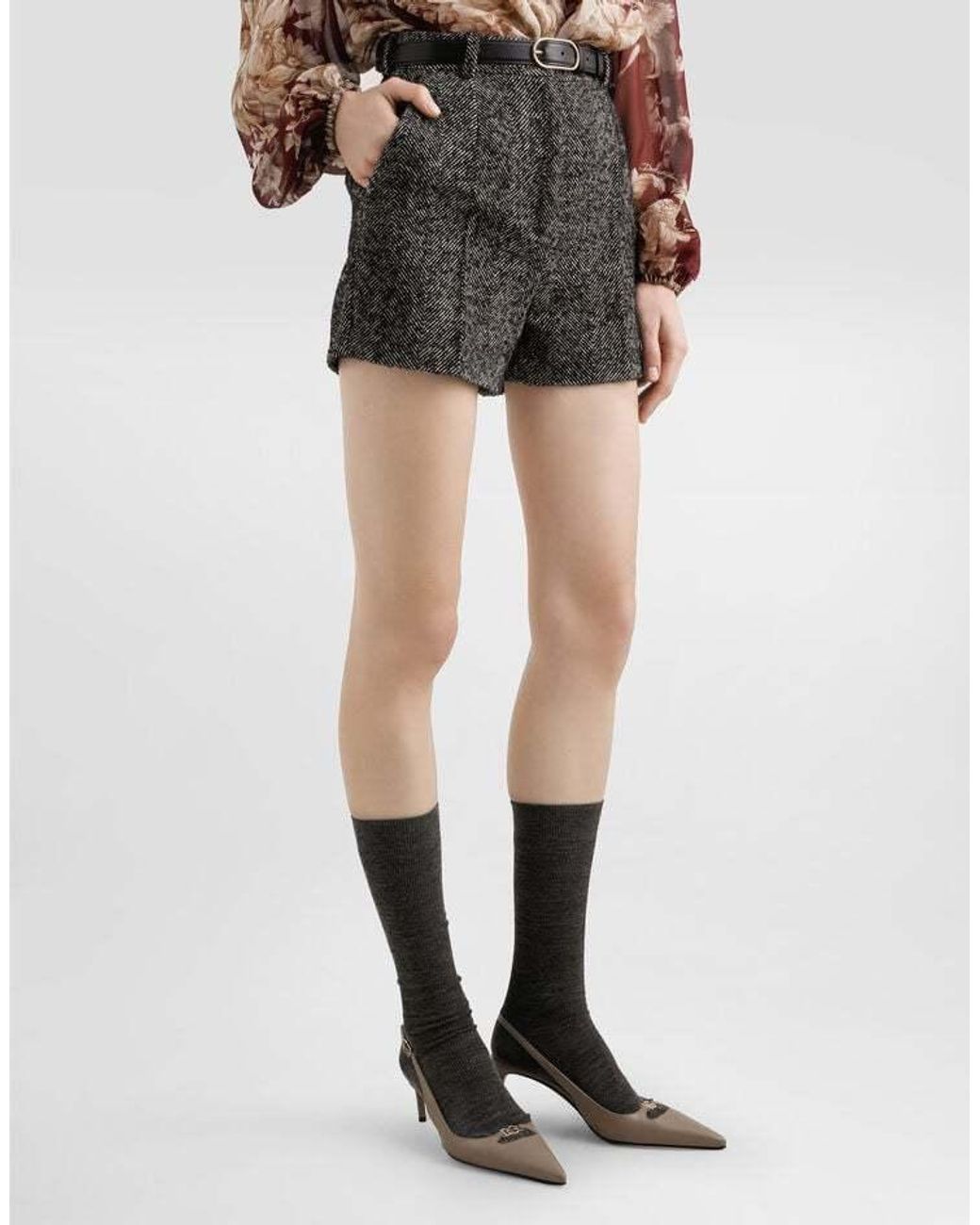 Dolce & Gabbana Gray Wool Herringbone Shorts