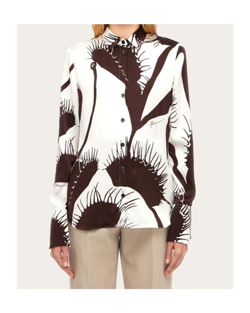 Ferragamo White Lapel Long-Sleeved Shirt