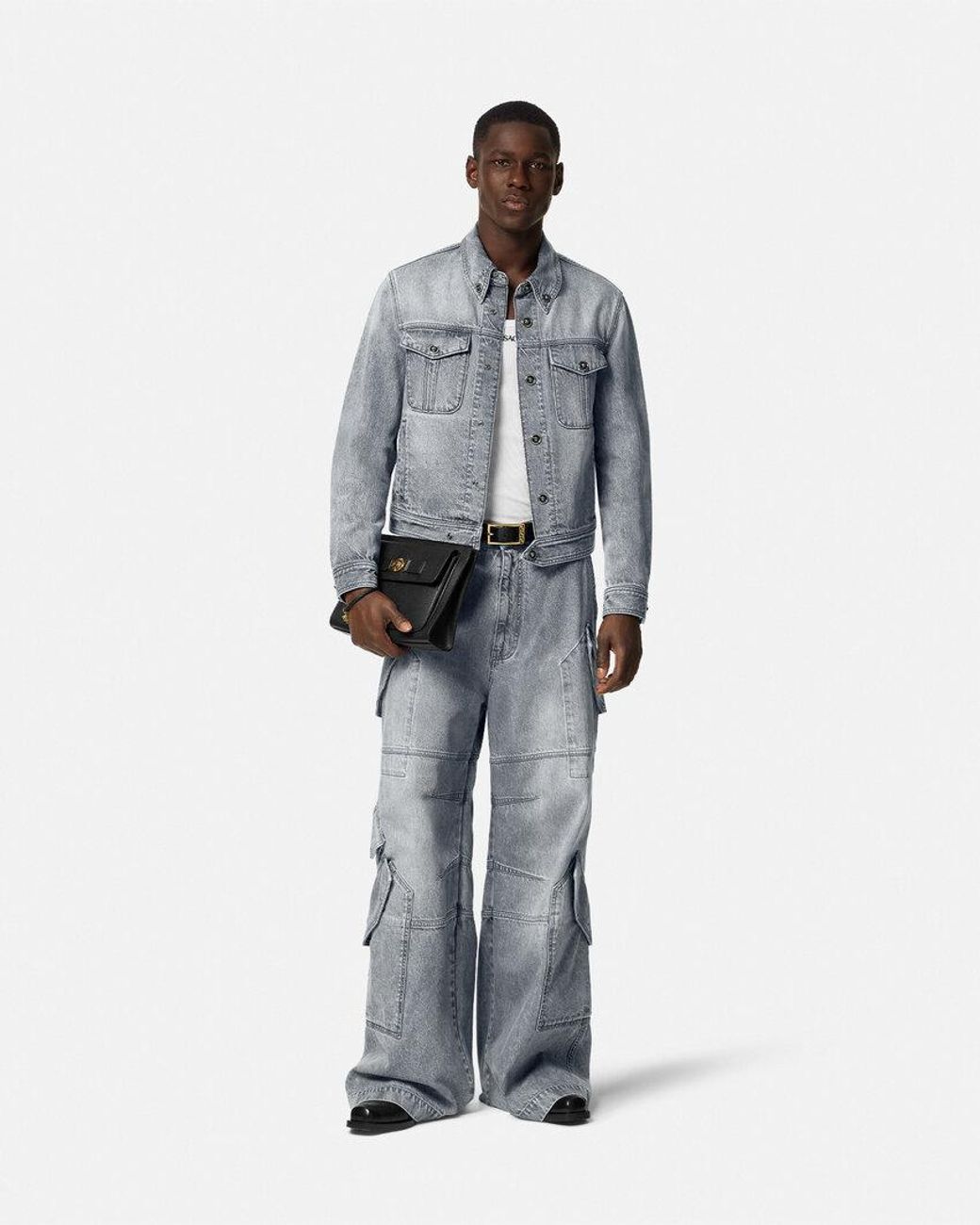 Versace Blue Medusa Head-Buttons Long-Sleeved Denim Jacket for men