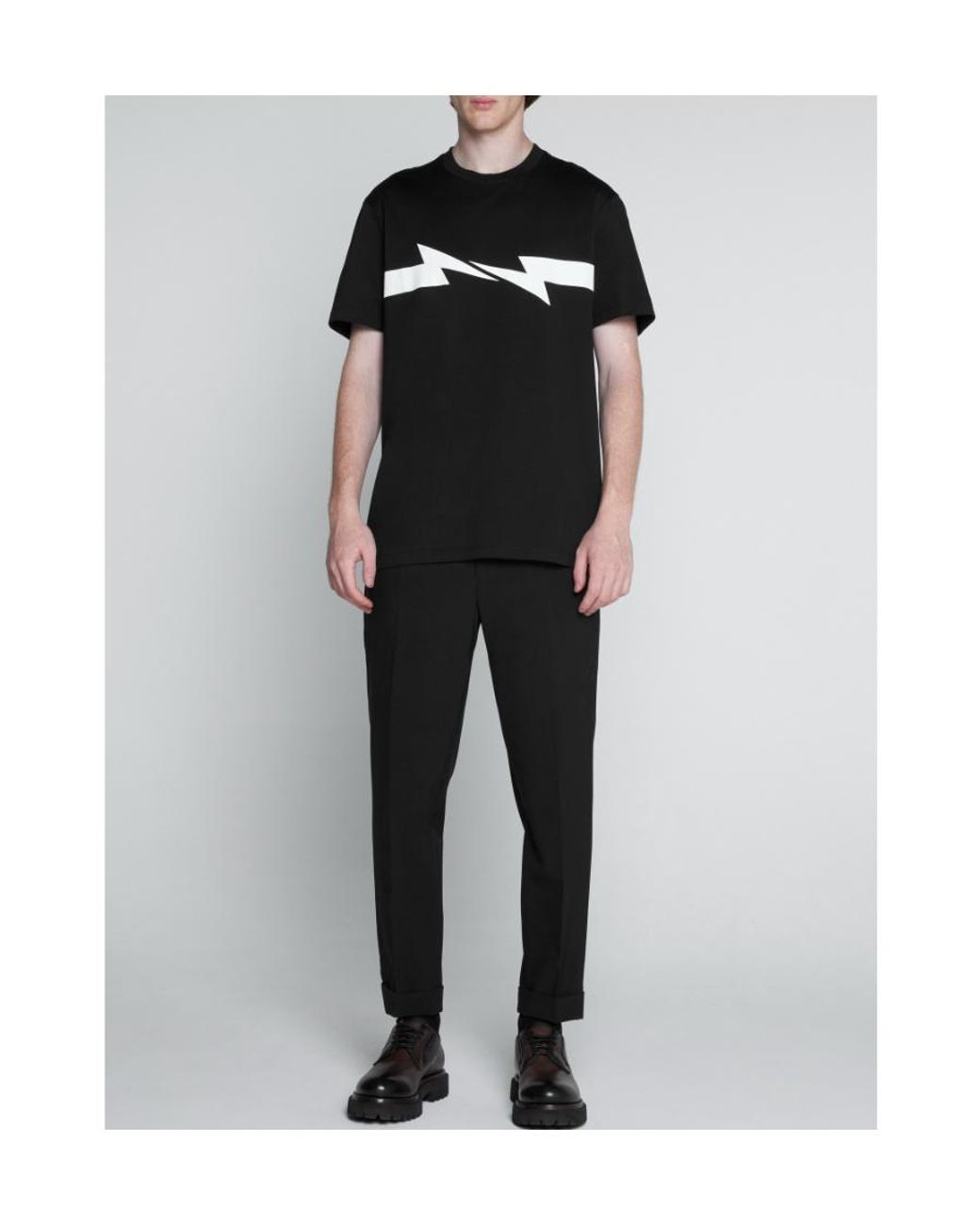 Neil Barrett Black Thunderbolt-Print Cotton T-Shirt for men