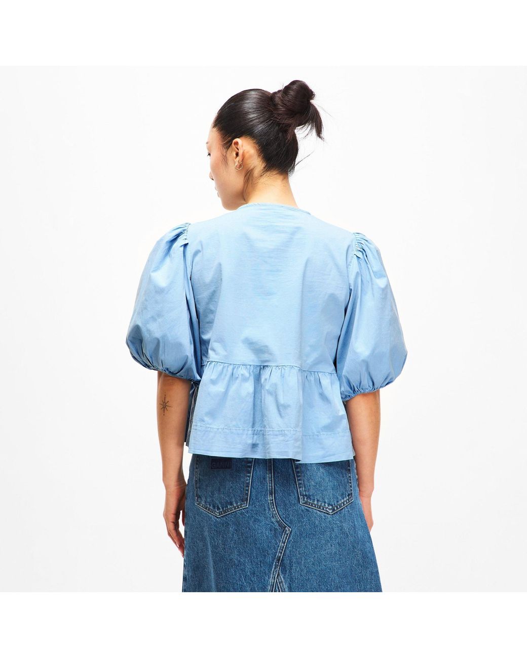 Ganni Blue Ruffled Blouse