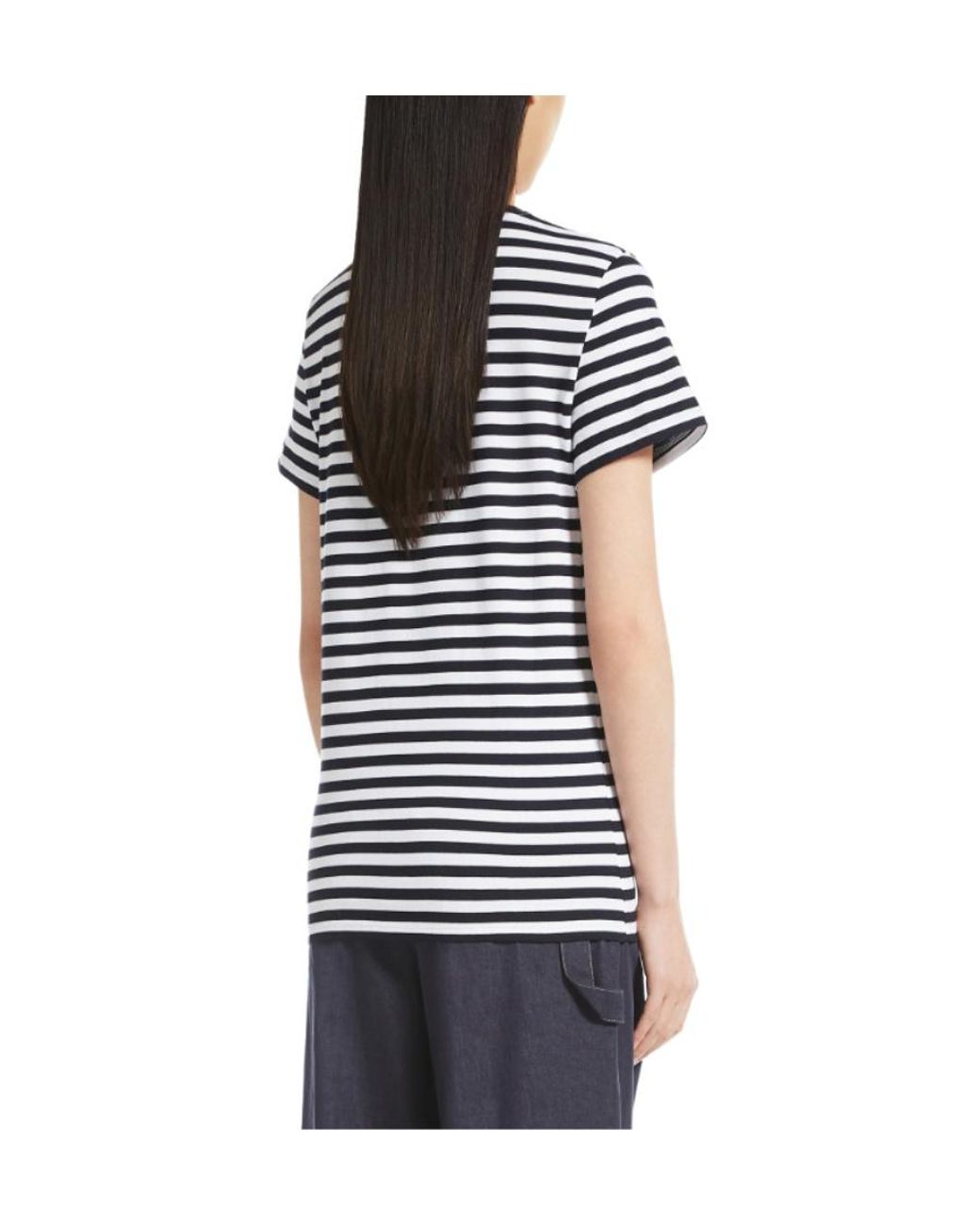 Max Mara Blue Striped Logo Print T-Shirt
