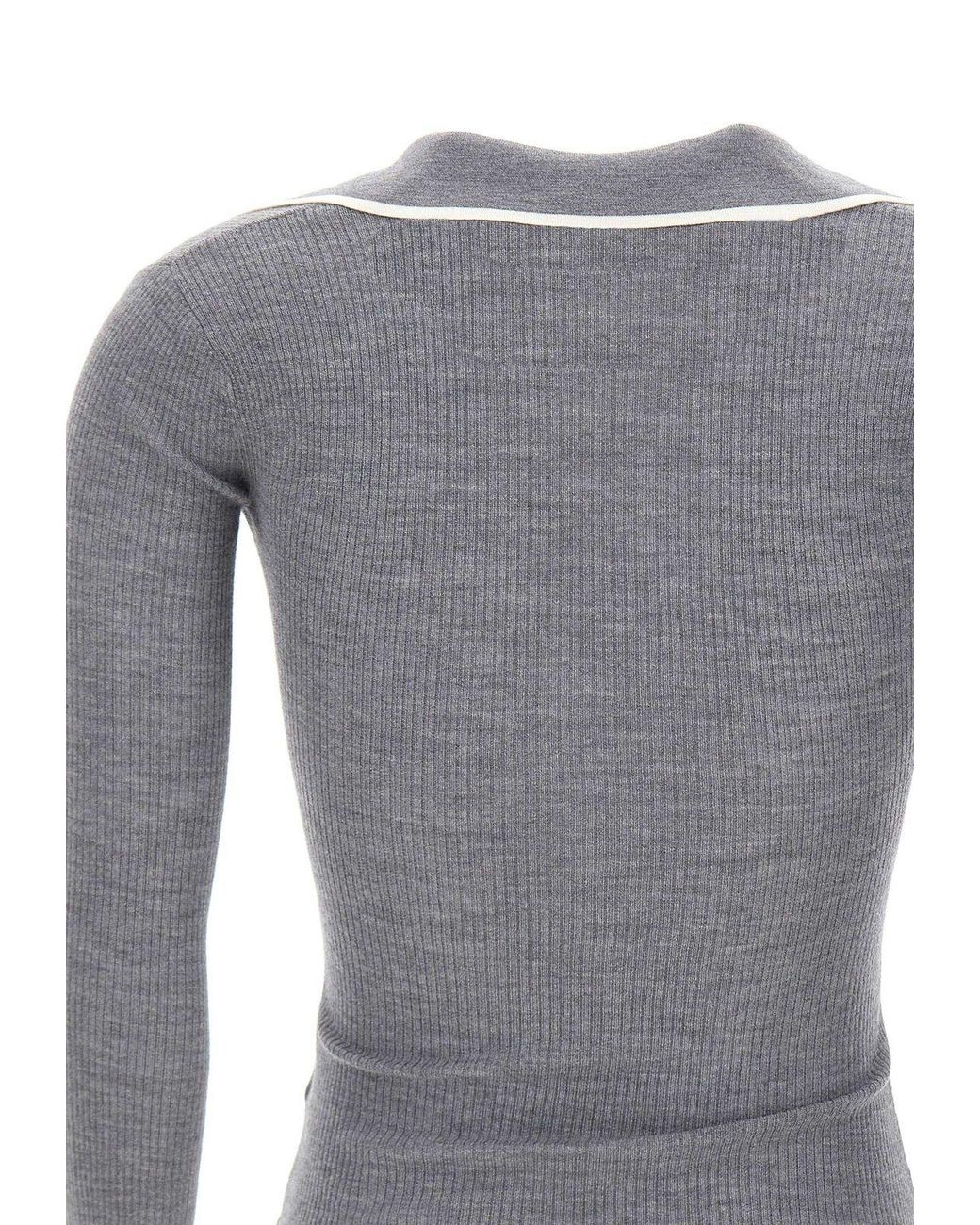 Elisabetta Franchi Gray Ribbed Polo Top