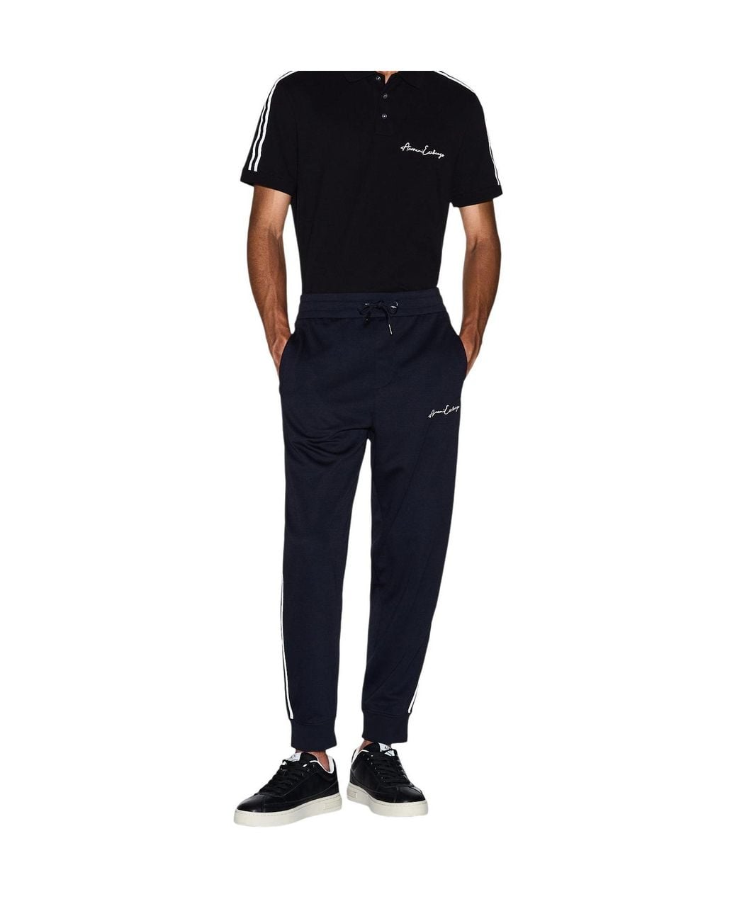 ARMANI EXCHANGE Blue Logo-Embroidered Track Pants for men