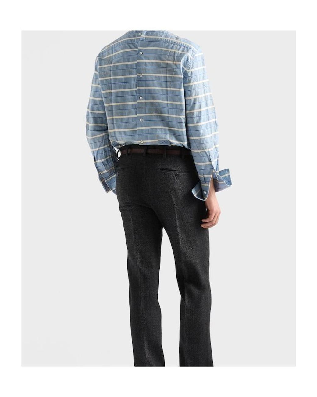 Prada Blue Long-Sleeved Striped T-Shirt for men