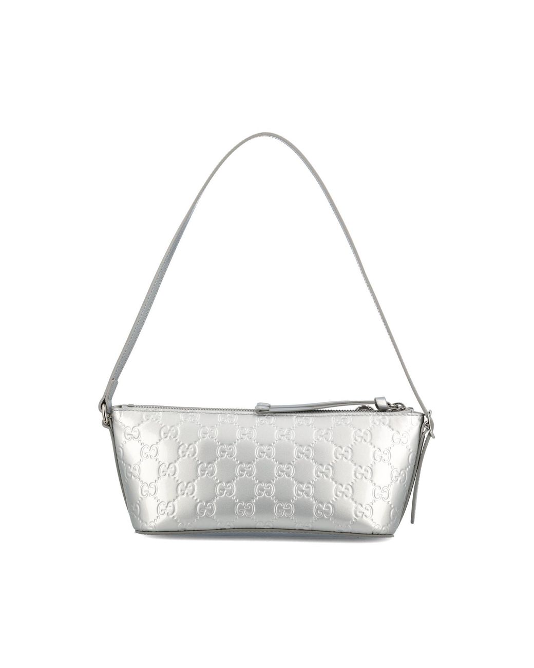 Gucci White Gg Emblem Metallic Small Shoulder Bag