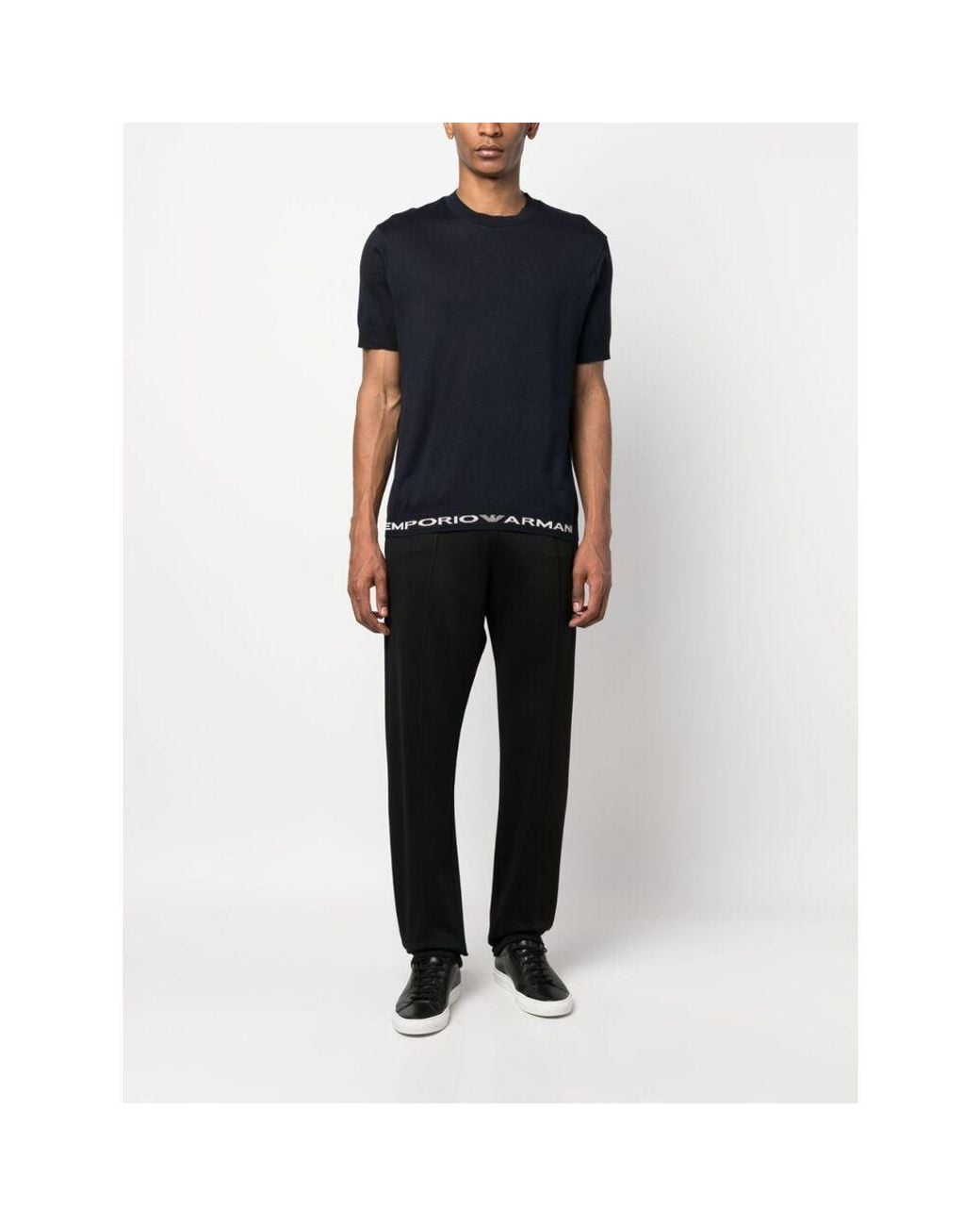 Emporio Armani Black Logo-Trim Cotton T-Shirt for men