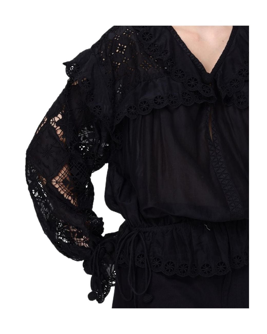 Isabel Marant Black Long-Sleeved Lace-Detailed Blouse