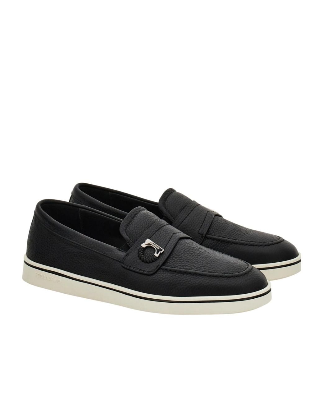 Ferragamo Black Ferragamo Gancini Boat Loafers for men