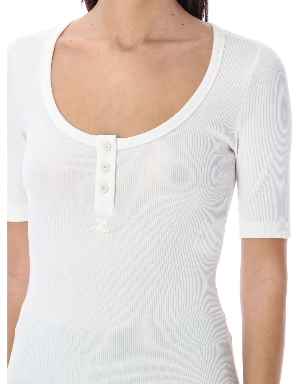 Courreges White Holistic Snaps 90's Ribbed T-Shirt