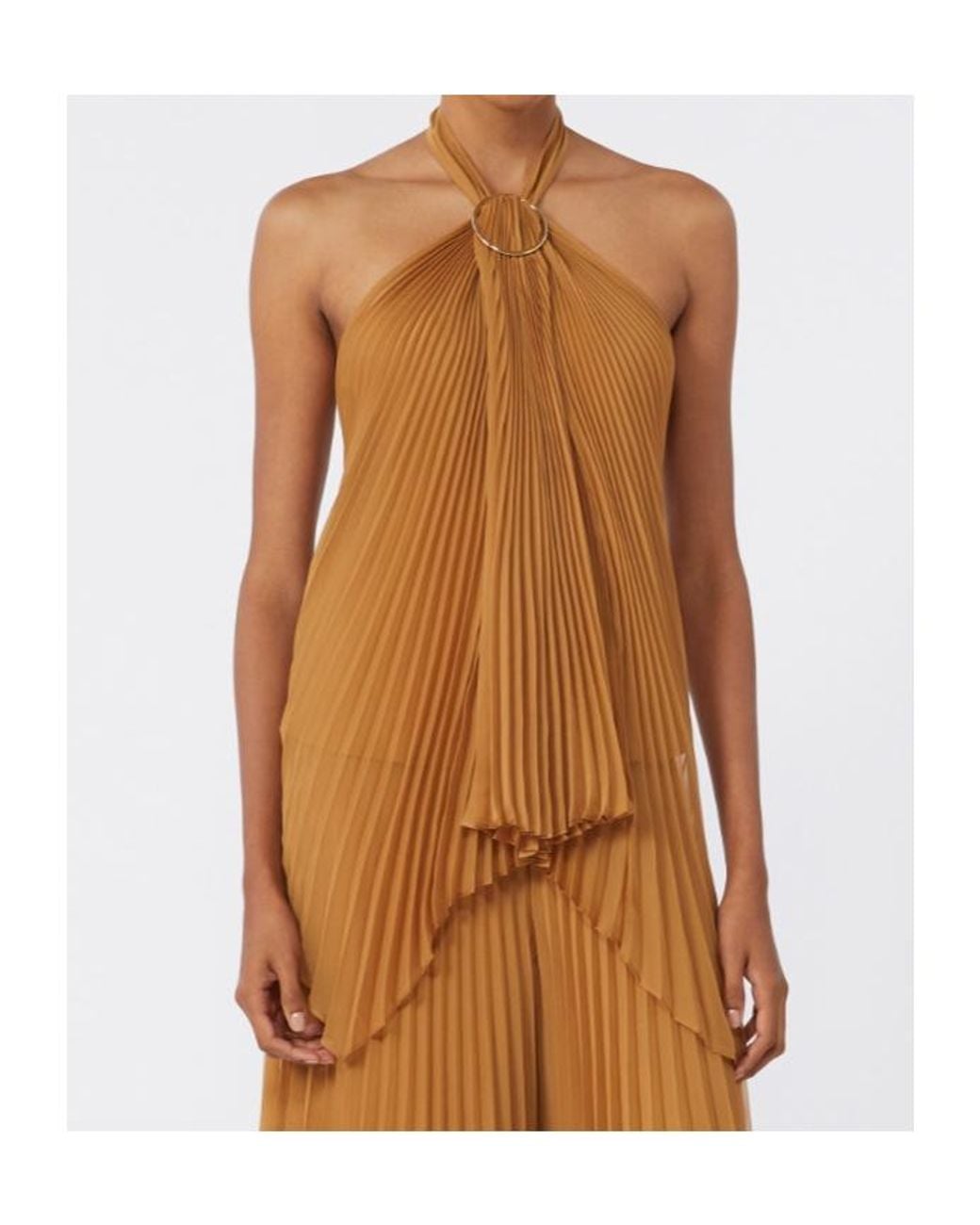 Max Mara Brown Pleated Valzer Top With Knot And Detail