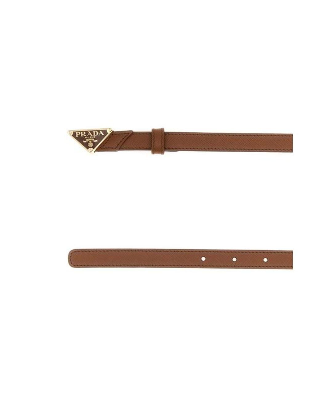 Prada Brown Logo Plaque Buckled Belt