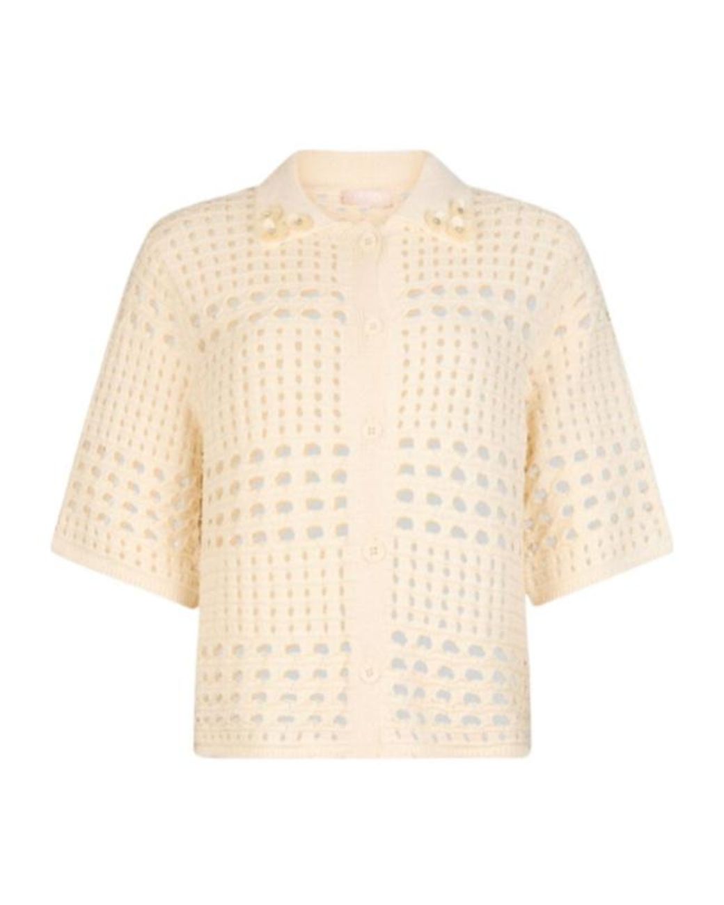 Liu Jo Natural Embellished Openwork Knitted Top