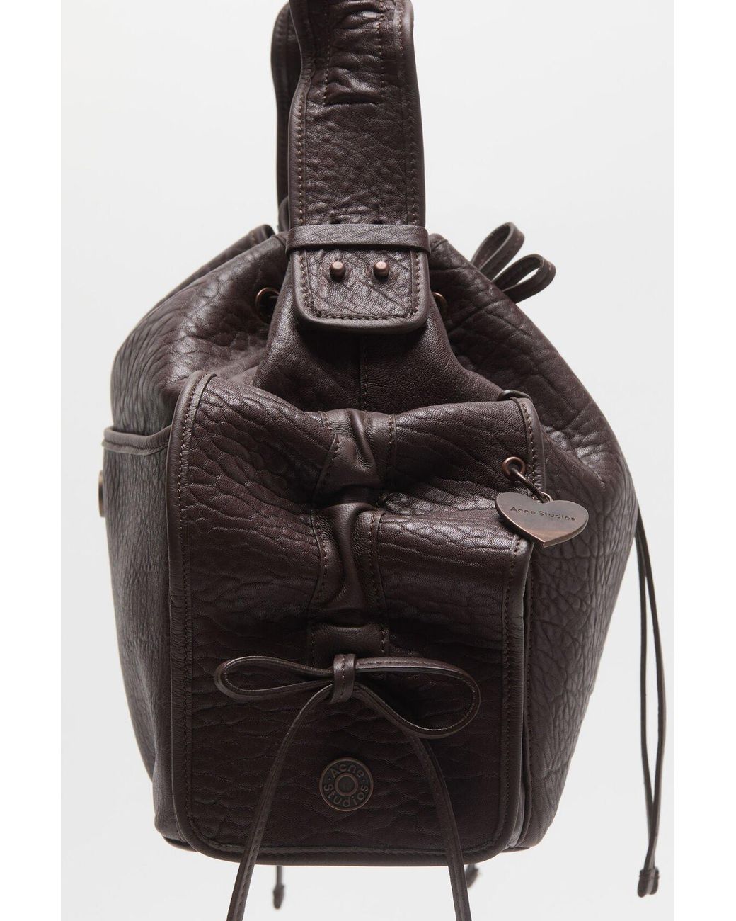 Acne Brown Ruffled Drawstring Shoulder Bag