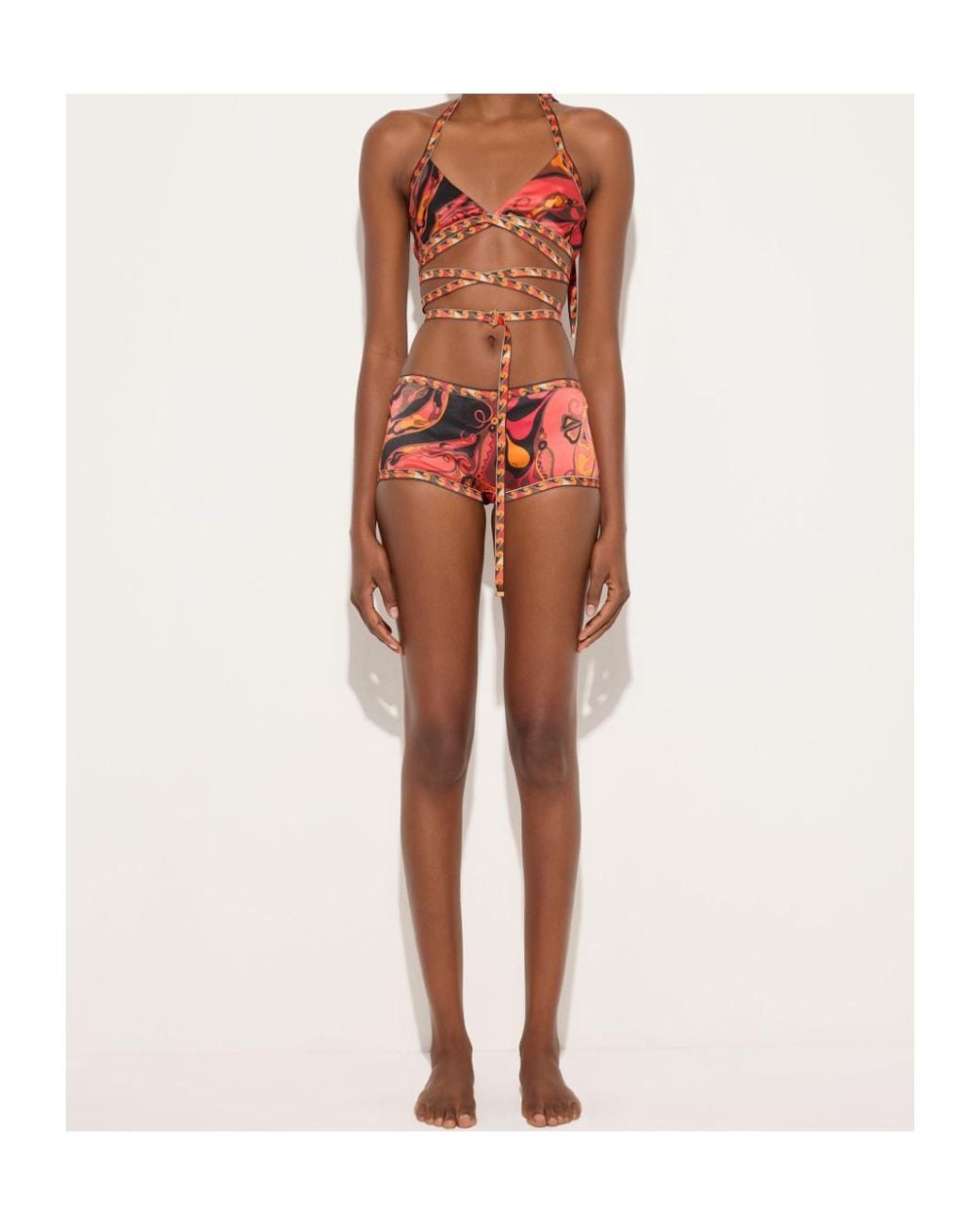 Emilio Pucci Red Orchidee-Print Silk Bra