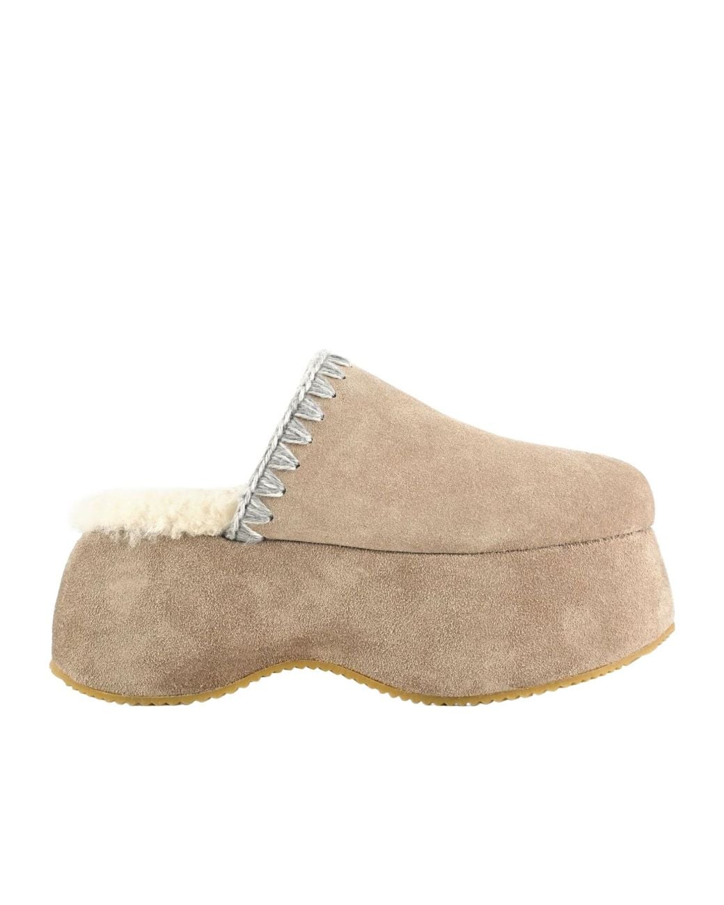 Mou Natural Whipstitch 70Mm Suede Platform Slippers