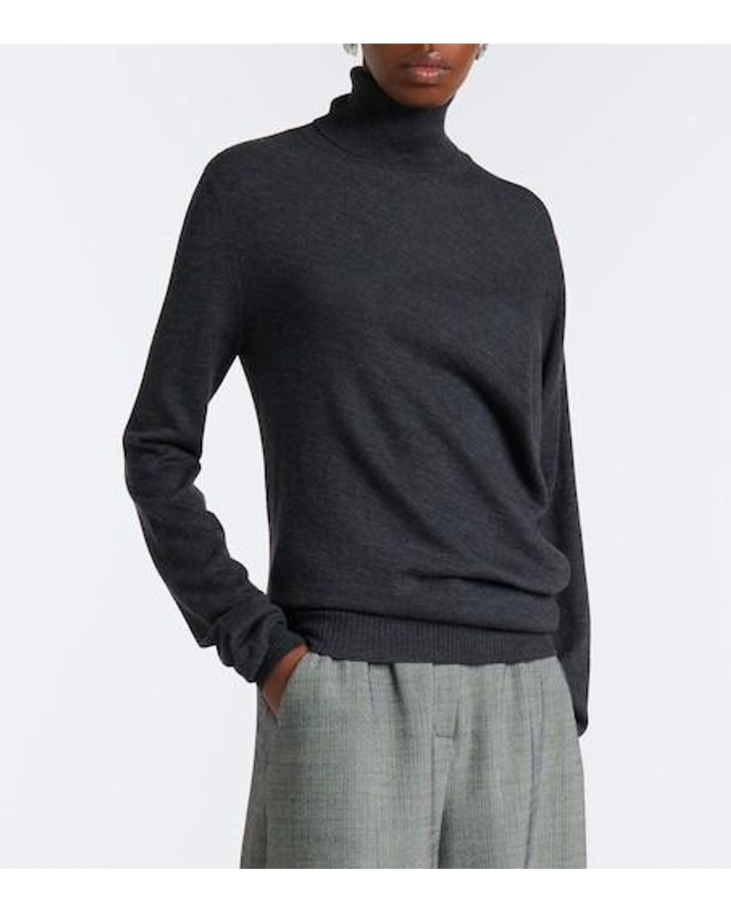 Magda Butrym Black Draped Wool Turtleneck Sweater
