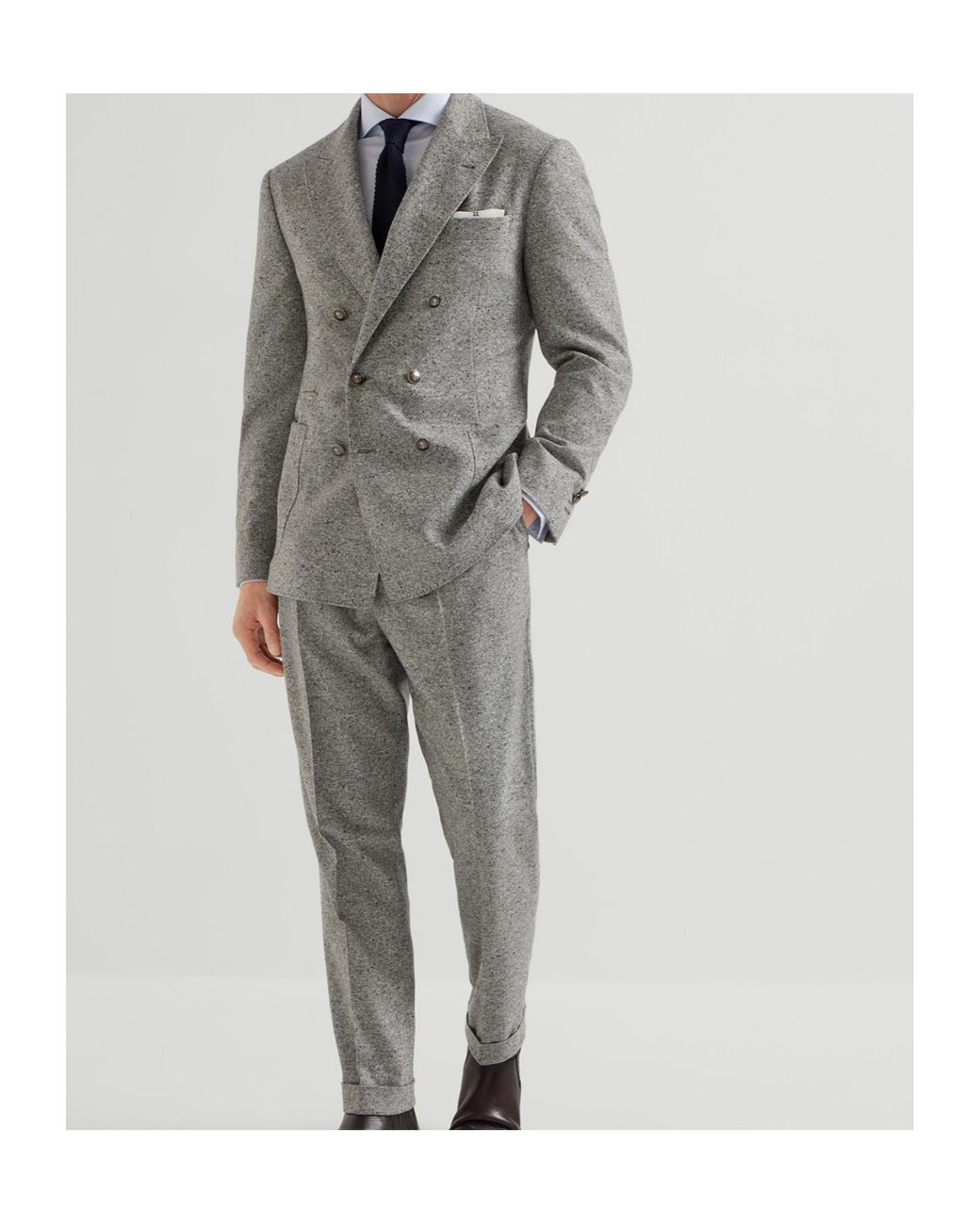 Brunello Cucinelli Blue Twill Shirt With Spread Collar for men