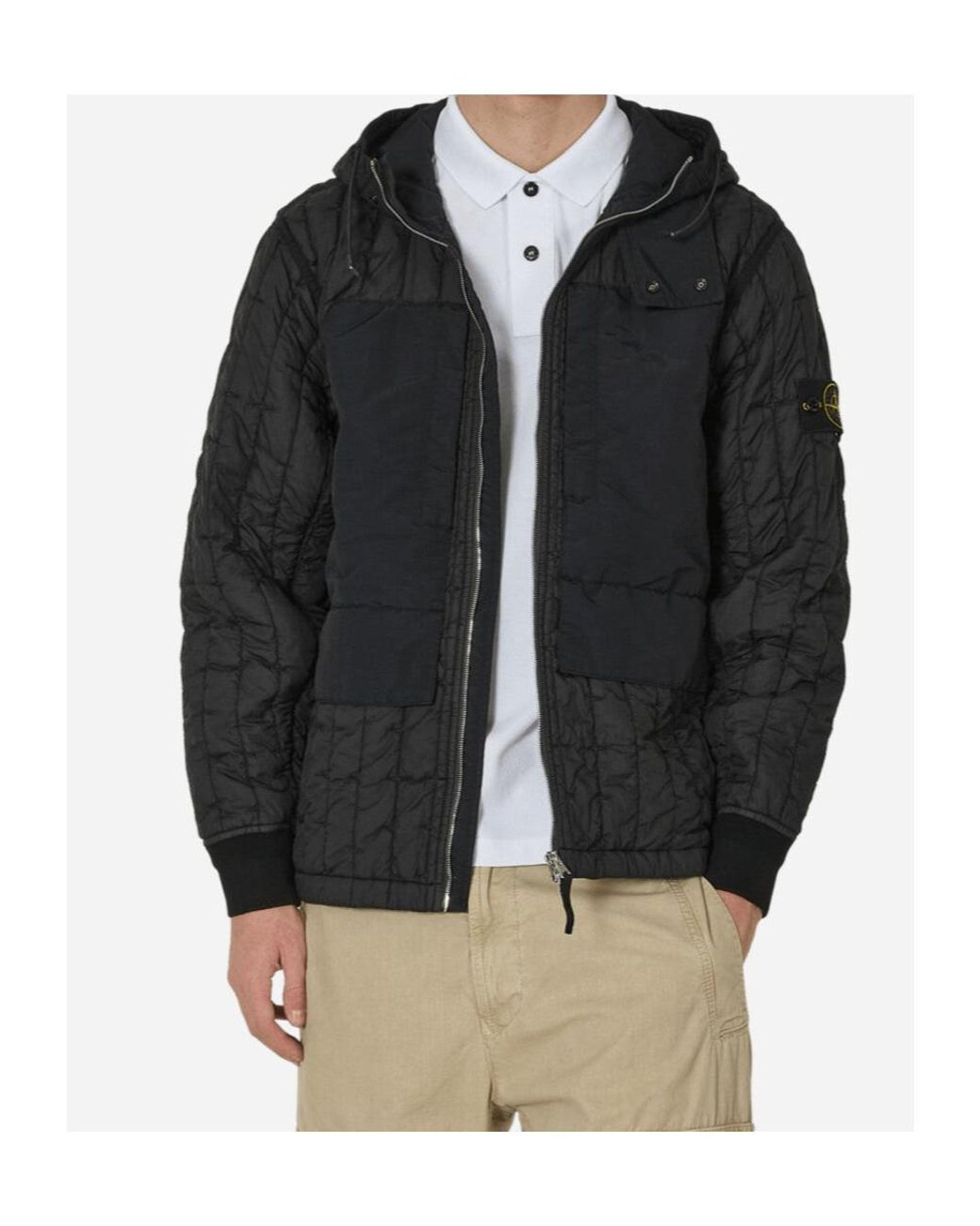 Stone Island Black Compass-Badge Quilted Jacket for men