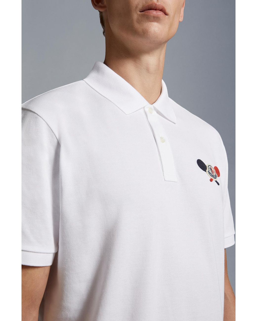Moncler White Logo Patch Short-Sleeved Polo Shirt for men