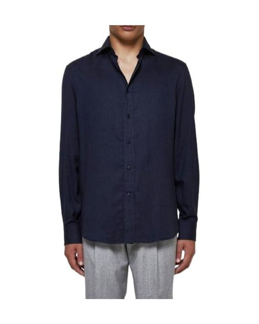 Brunello Cucinelli Blue Long-Sleeved Buttoned Shirt for men