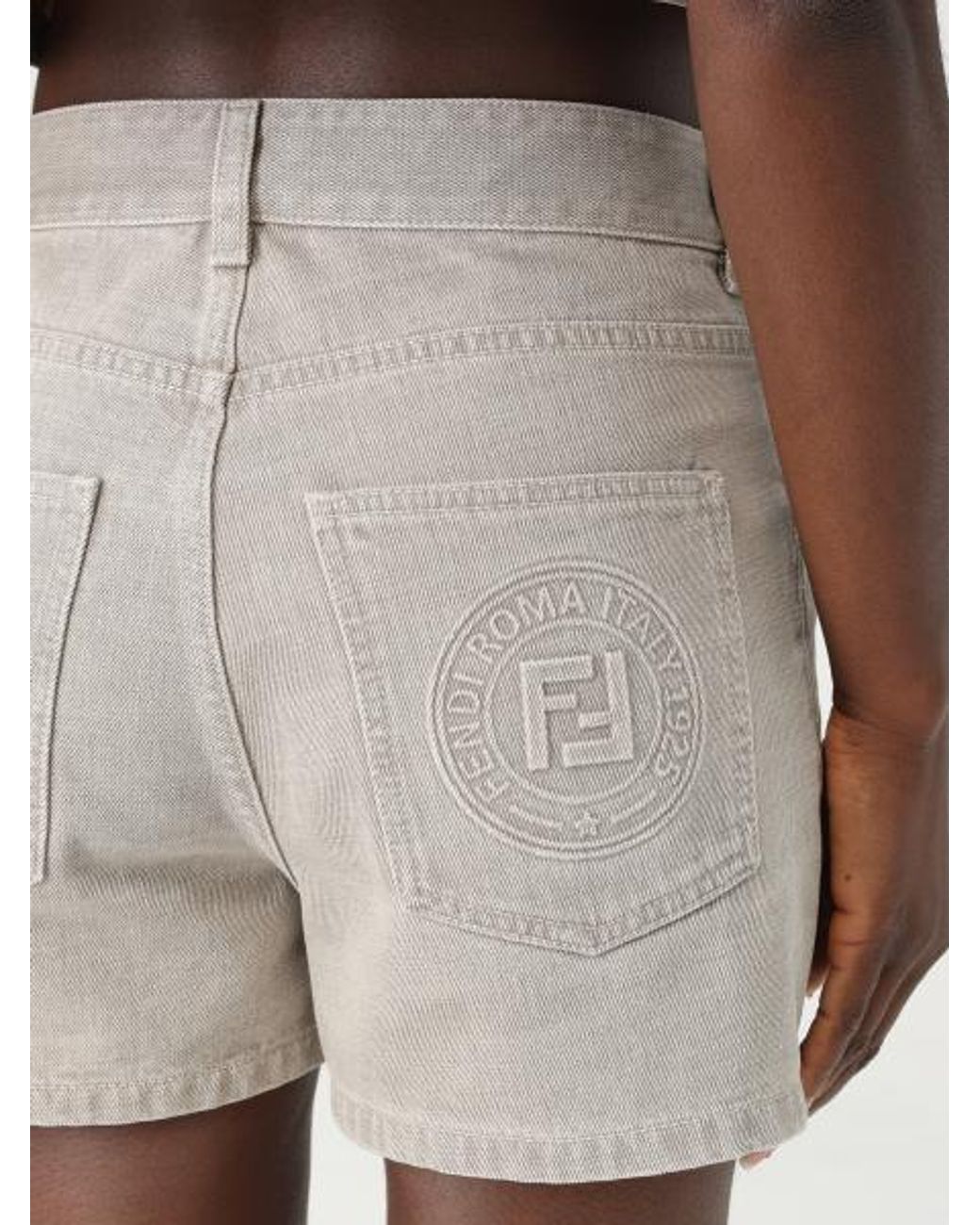 Fendi Gray Logo Detailed Denim Shorts