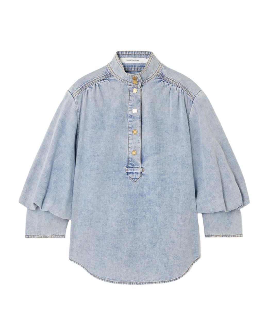 Zimmermann Blue High-Neck Denim Shirt