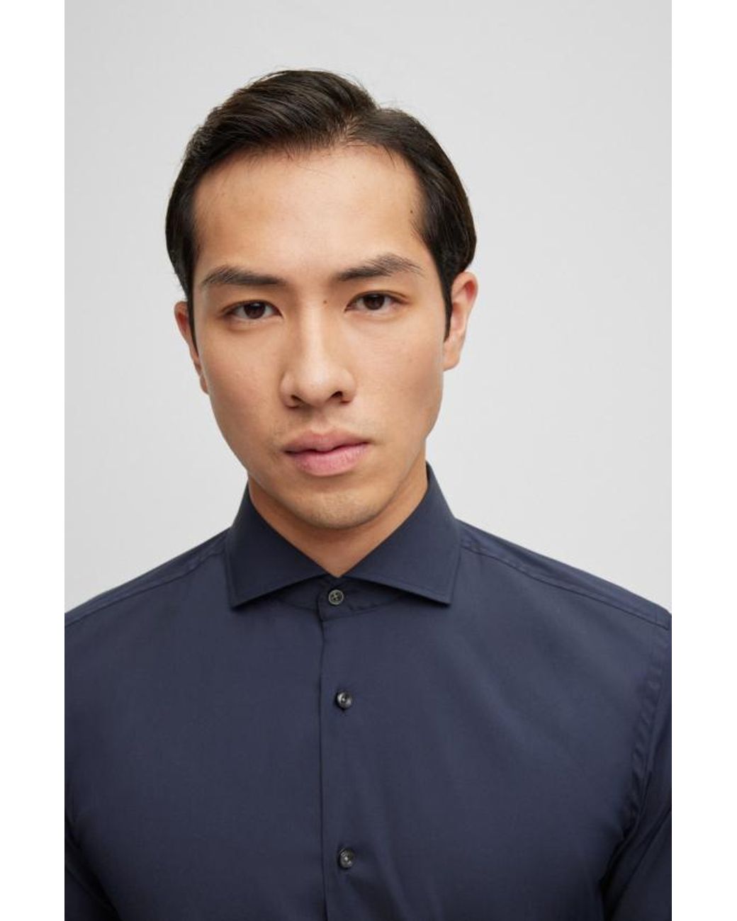 Boss Blue Spread-Collar Poplin Shirt for men