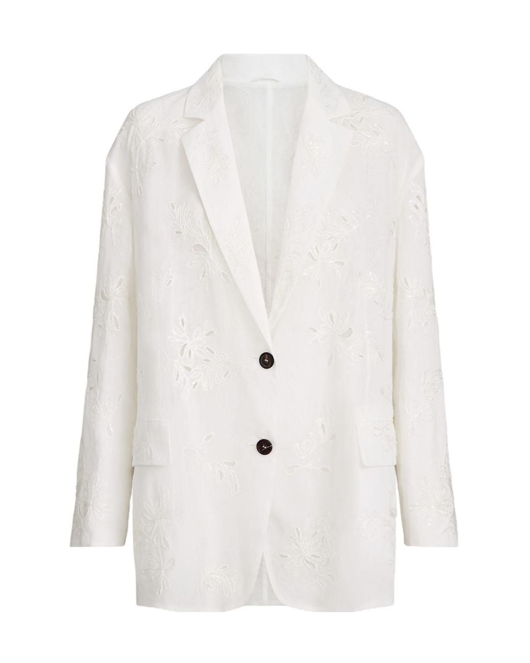 Brunello Cucinelli White Cotton Organza Blazer With Dazzling Broderie Anglaise With Monili